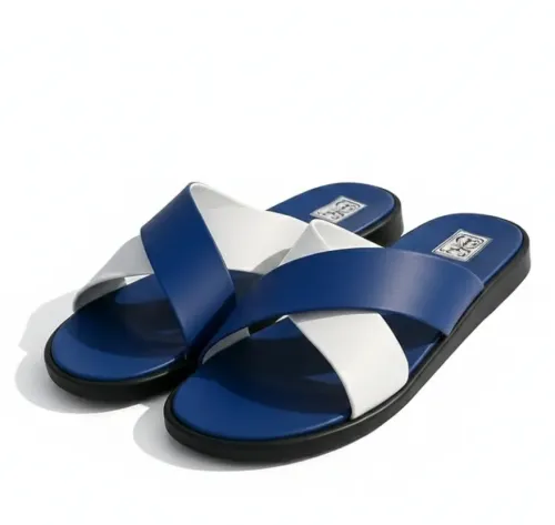 Sandales soft Tchin ST Bleu et blanc style croisé