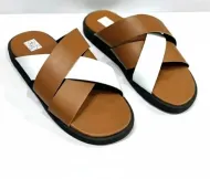 Sandales soft Tchin ST Blanc et marron clair style croisé