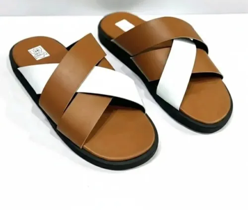 Sandales soft Tchin ST Blanc et marron clair style croisé