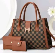 Ensemble Maroquinerie 3 en 1 Chic – Motif Damier et  Floral